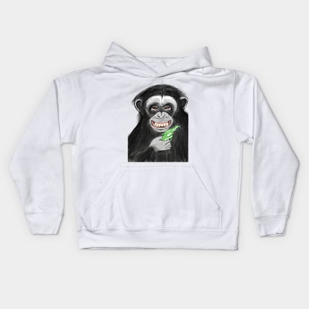 chimpanzee with watergun Kids Hoodie by msmart